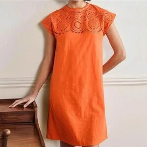 Boden‎ Cutwork Jersey T-Shirt Dress Clementine Orange NWT Size UK 12L US 8L
